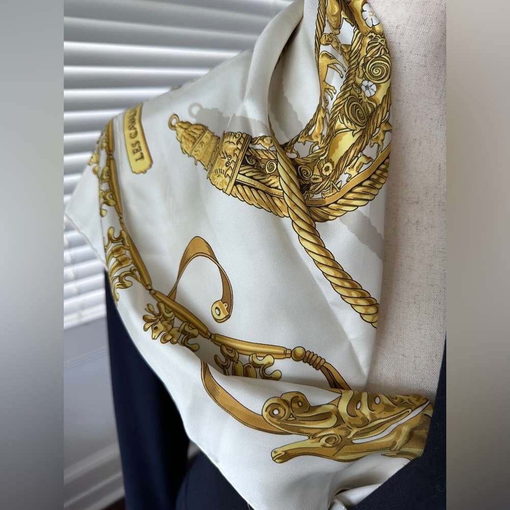 Hermès Les Cavaliers d’Or Rybal 90cm See Spots White